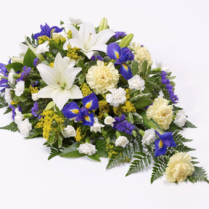 Iris You Were Here Tear Drop Casket Arrangement