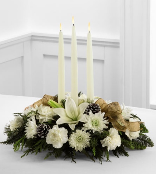 Pure White 3 Candle Centerpiece