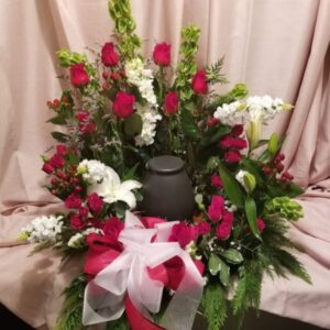 Cremation centerpiece and standing easel arrangement